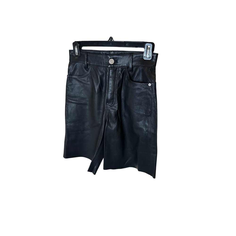 Frame Women Black Lamb Leather High Rise‎ 5-Pocket Shorts LWLT0648 Noir Size 24